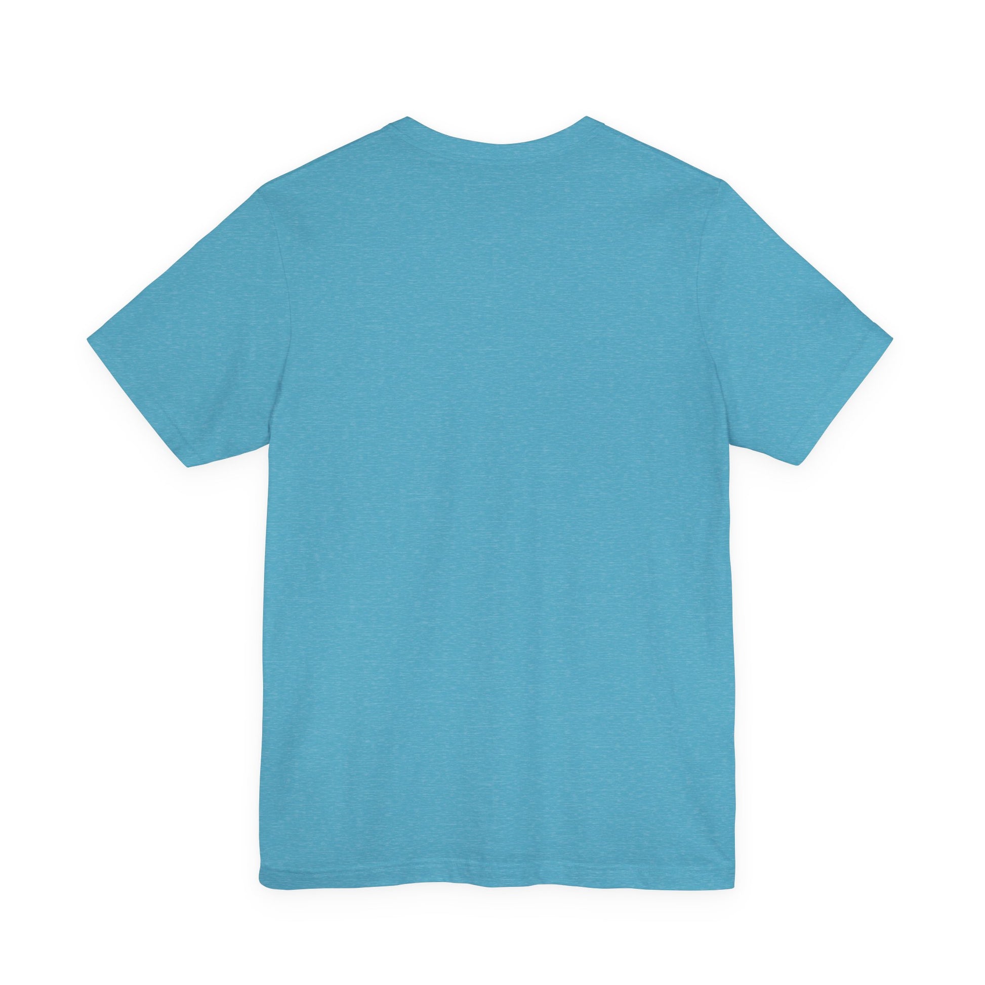 Back view of aqua blue t-shirt on a white background