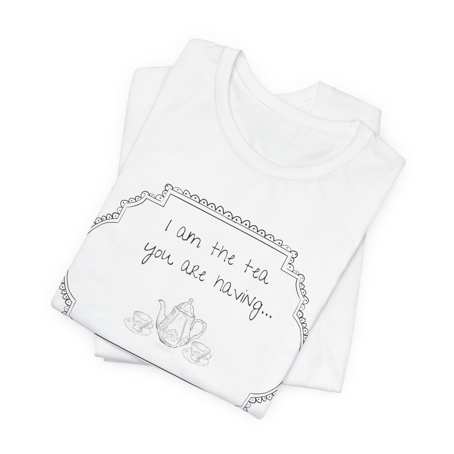 Folded White graphic tee with Black text and graphics