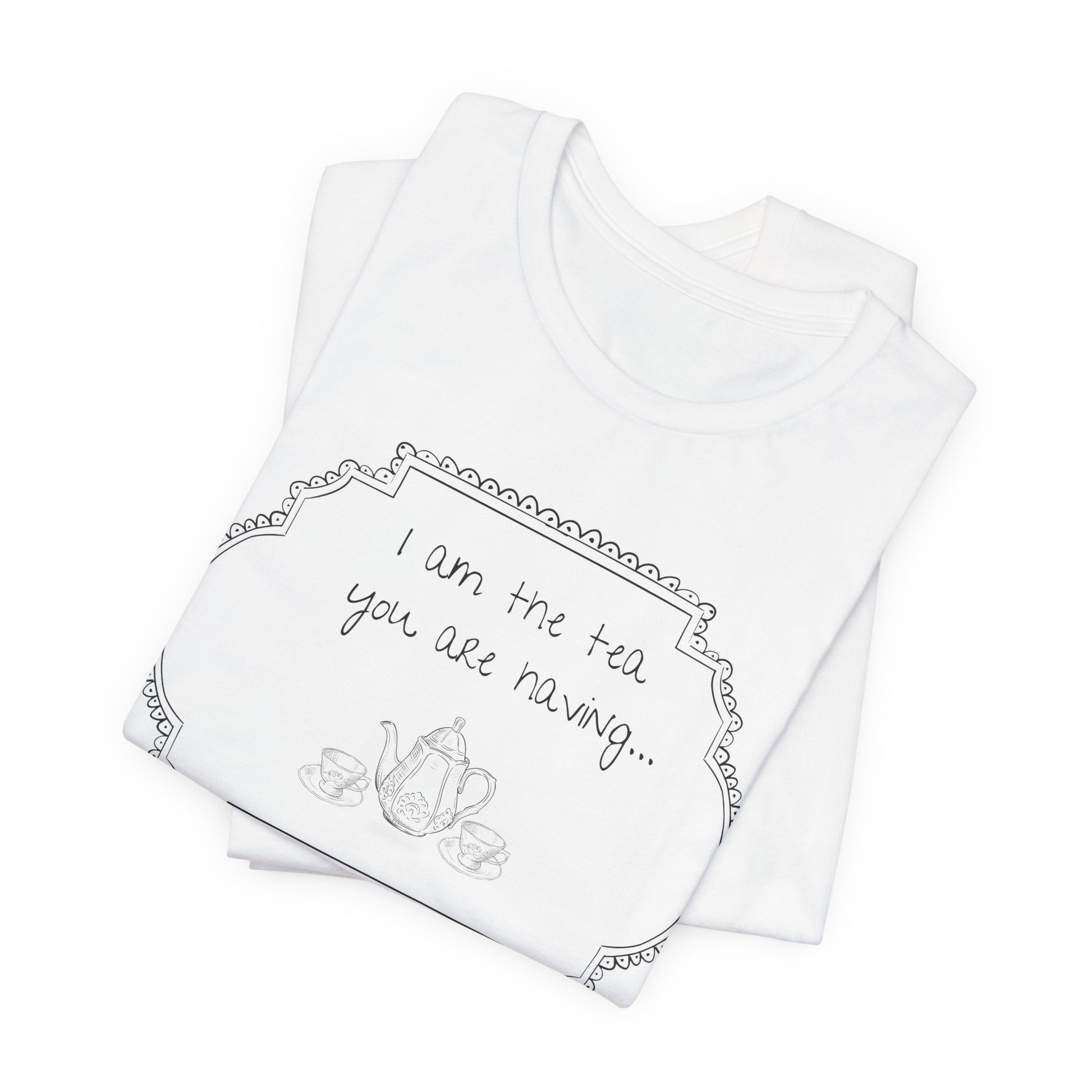 Folded White graphic tee with Black text and graphics