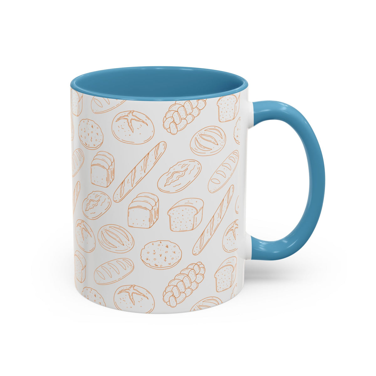 Hand-Drawn Bread Pattern Mug Accent Coffee Mug | Bakery Illustration, Neutral Tones
