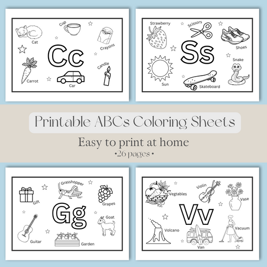 Printable ABC Coloring Worksheets: Preschool Early Learning (Digital Download)