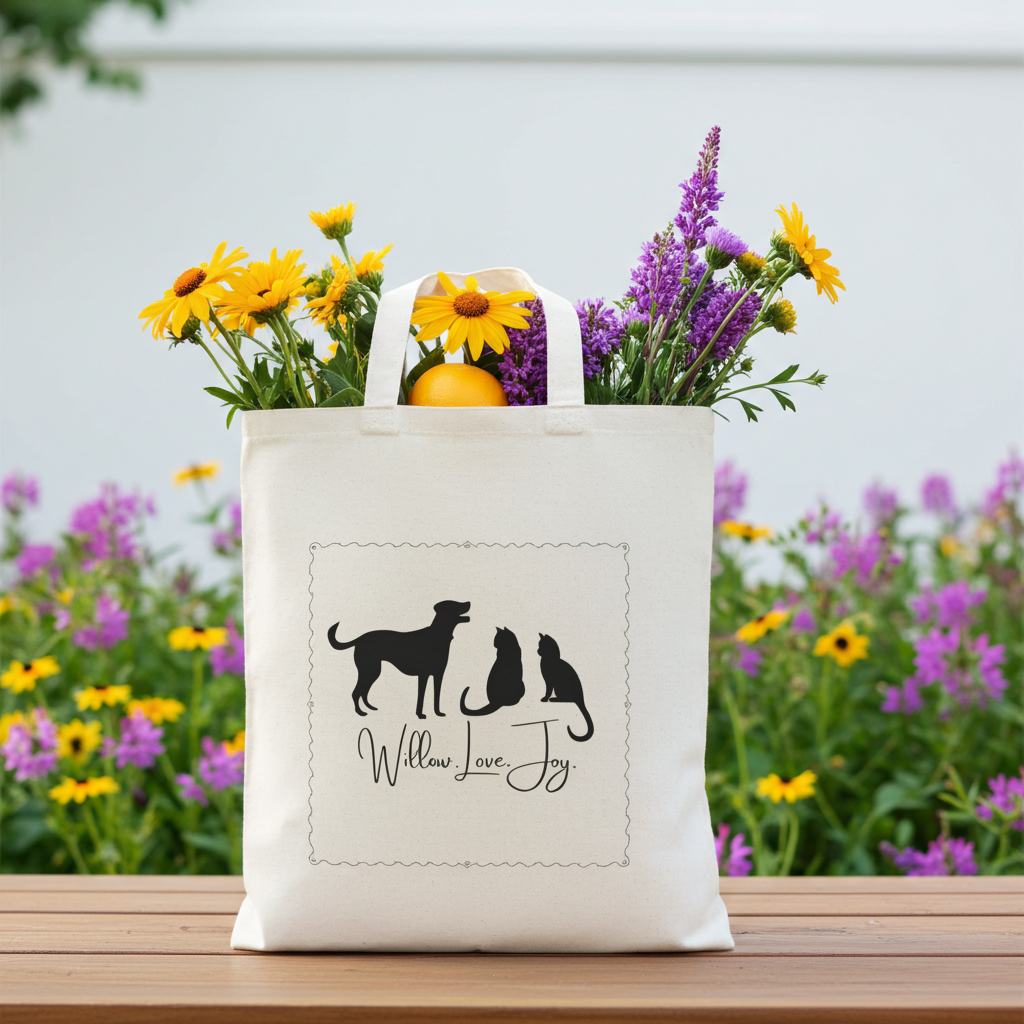 Willow.Love.Joy. Canvas Tote Bag — Pet Silhouette Print for Dog & Cat Lovers