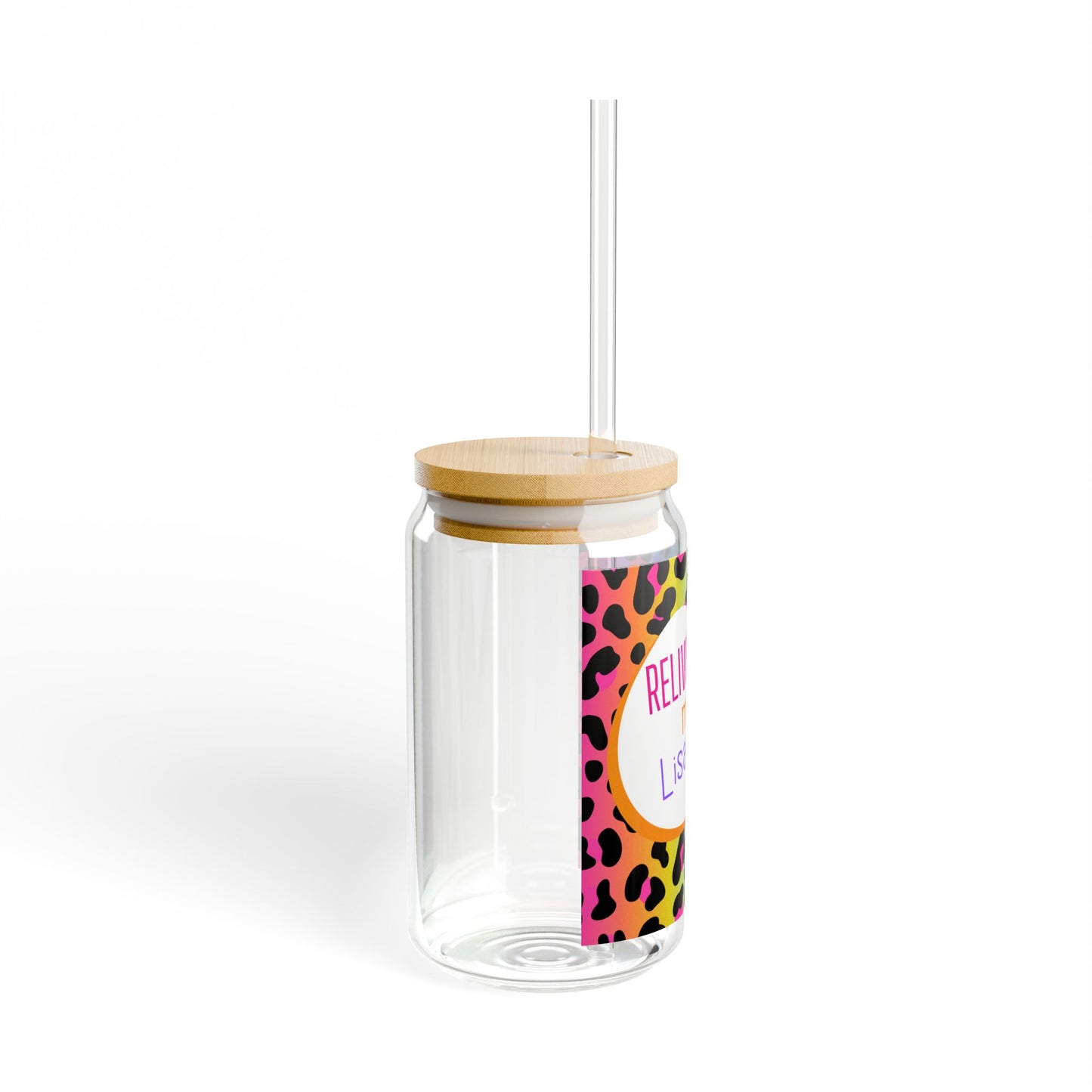 Reliving my Lisa Frank era 16 oz Sipper Glass | Colorful Leopard Print