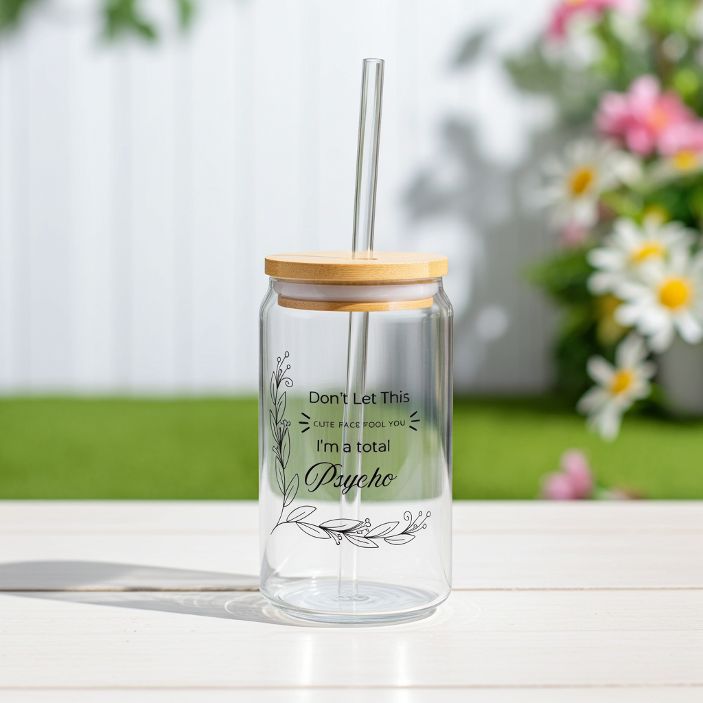 Funny 'Don't let this cute face fool you, I'm a total psycho' Sipper Glass