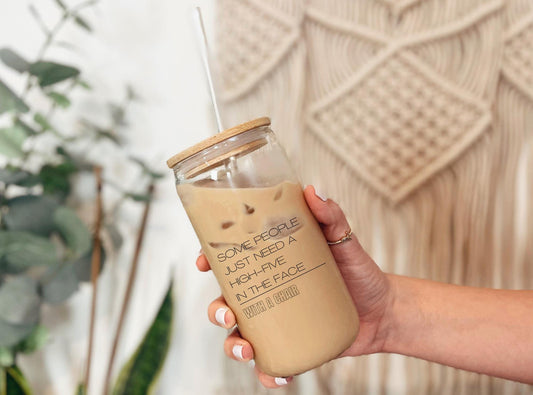 Sarcastic High Five Tempered Glass Sipper Cup with Bamboo Lid