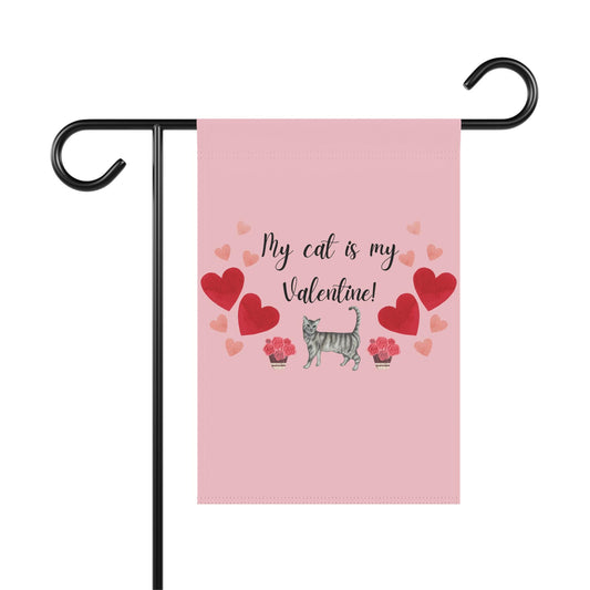 Cat Valentine's Day Garden Flag: Red Hearts, Pink Flowers