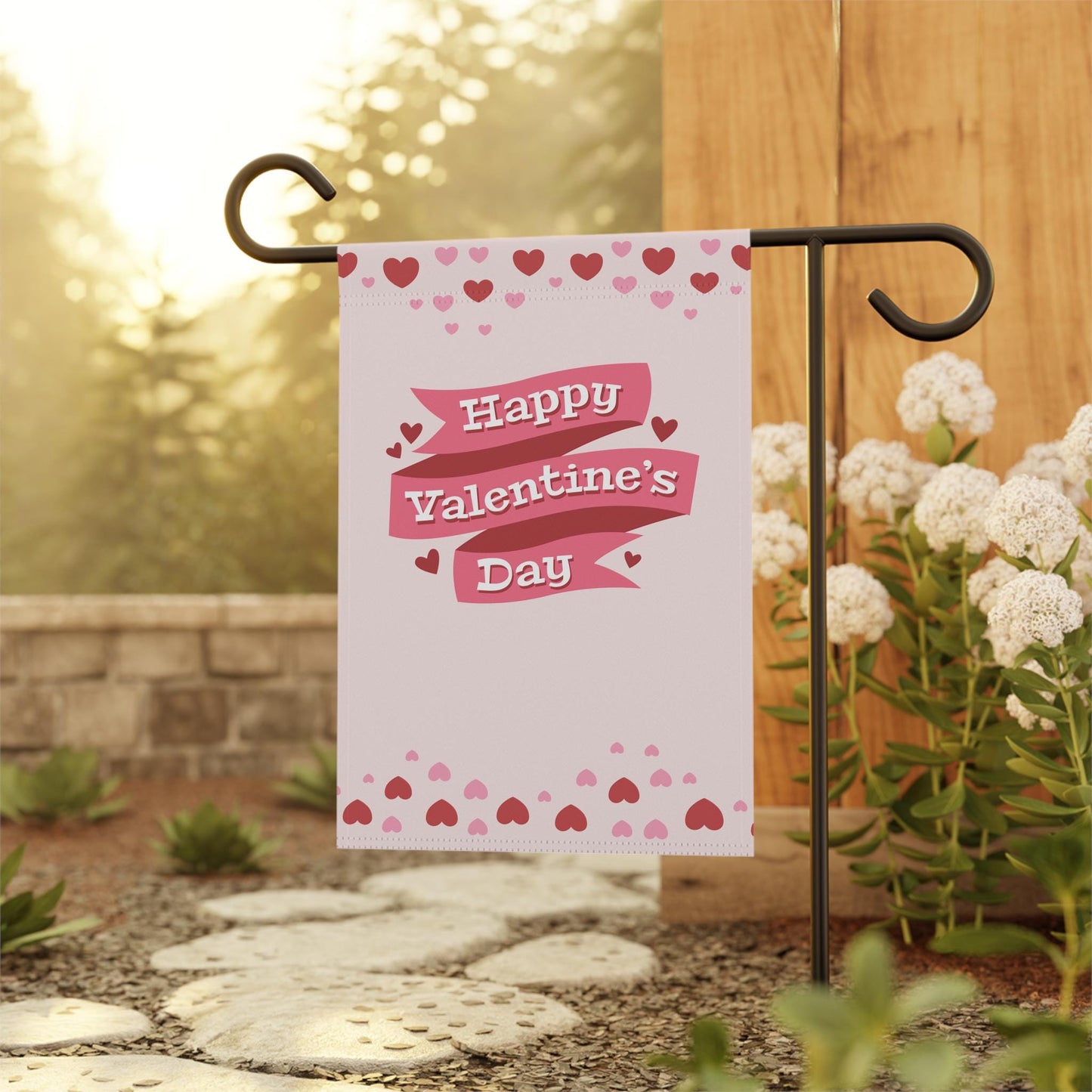Valentine's Day Garden Flag: Pink Heart House Banner